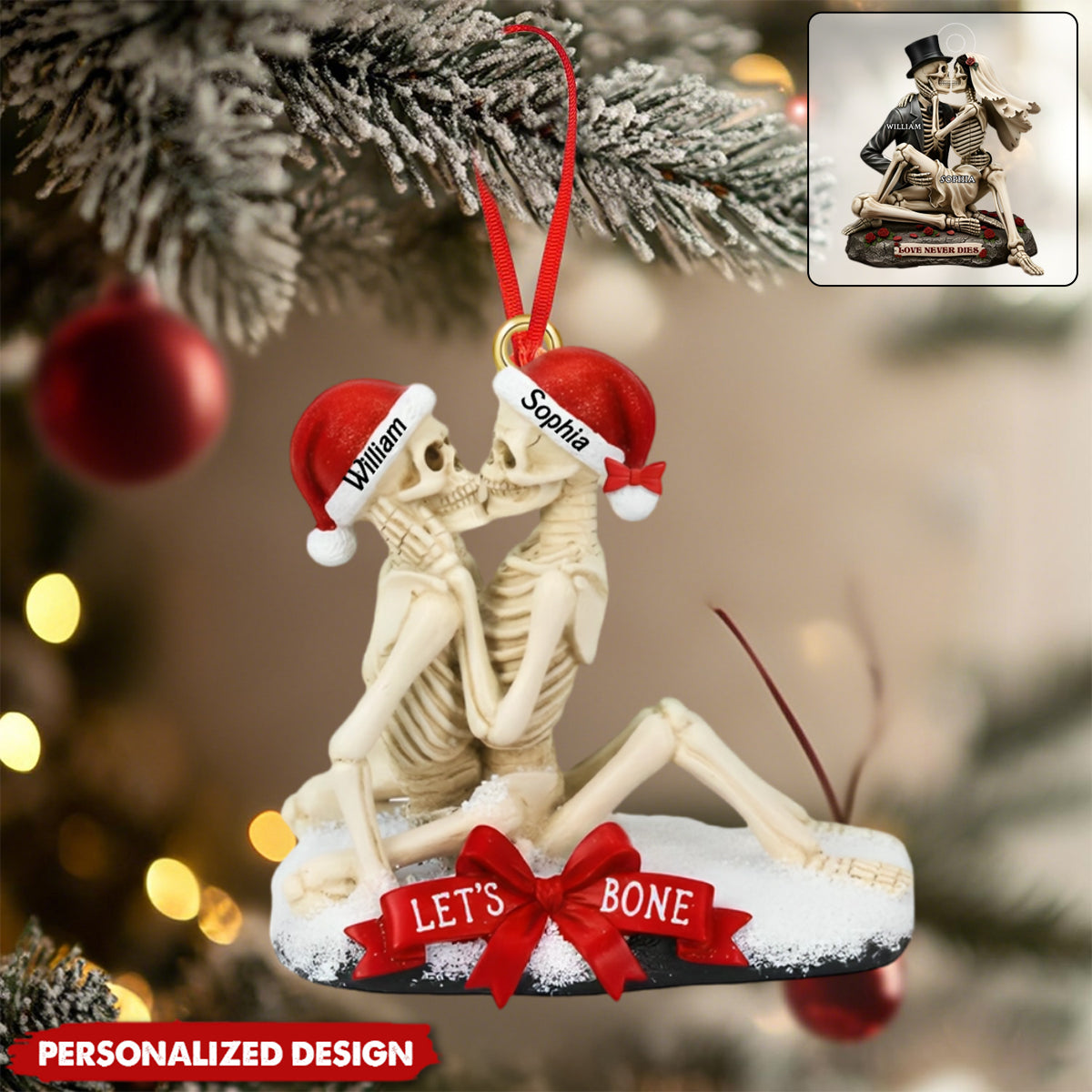 Personalized Skull Couple Acrylic Christmas Ornament-Gift For Couple