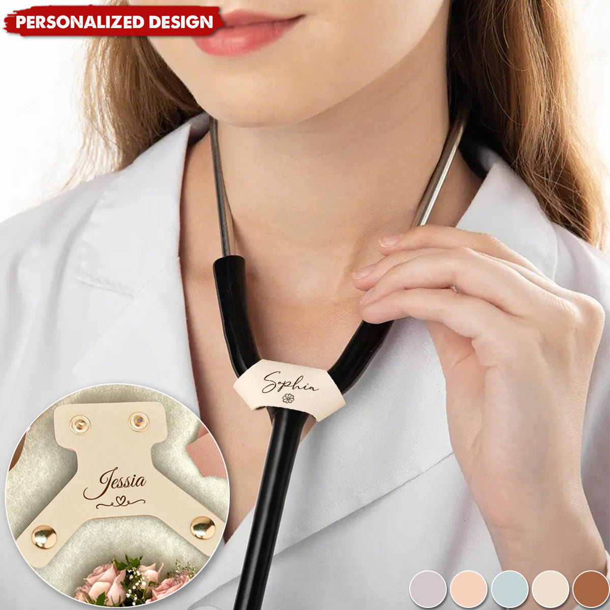 Personalized Leather Stethoscope Name Tag Gift for Doctor