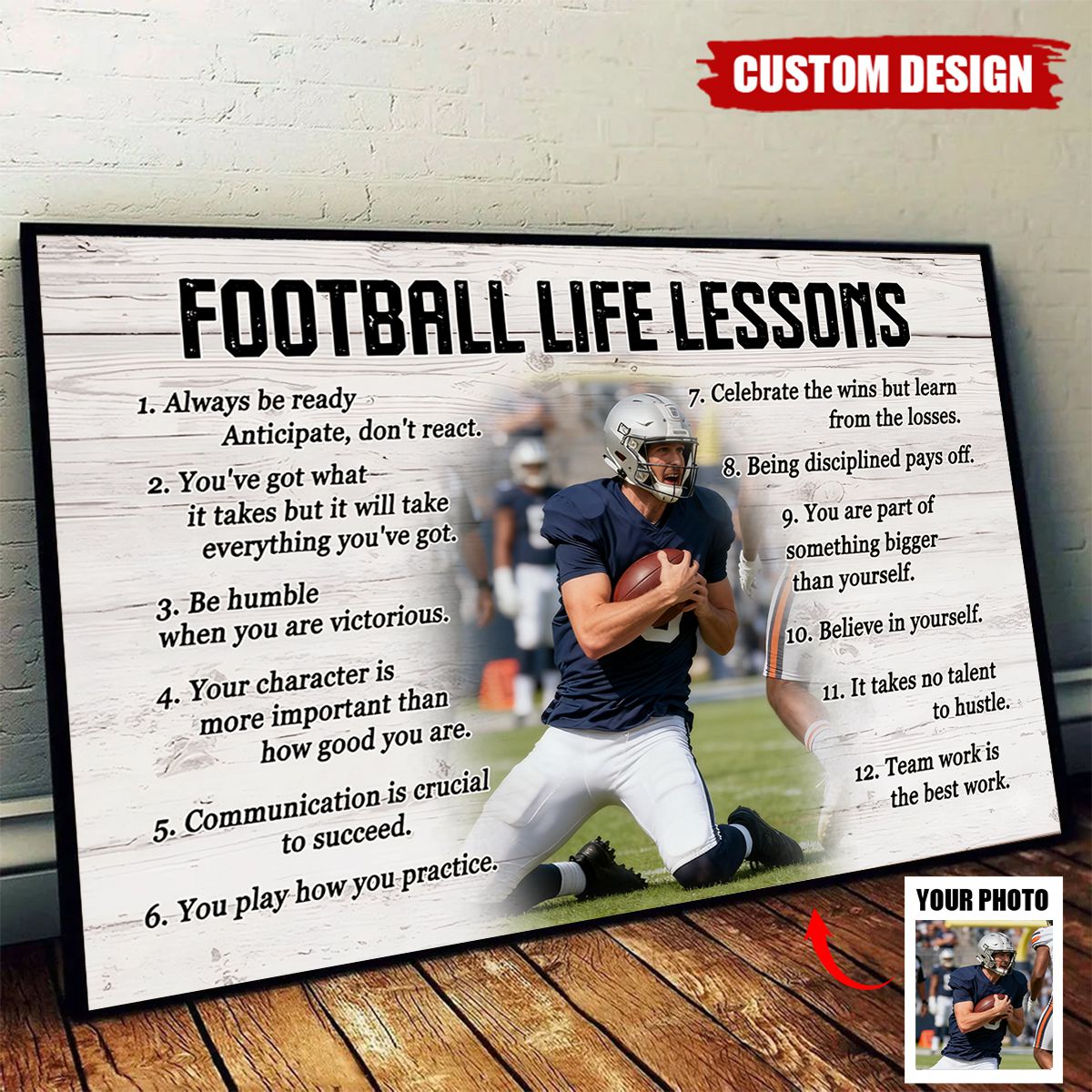 Custom Photo, Football Life Lessons-Personalized Poster, Gift For Football Lover