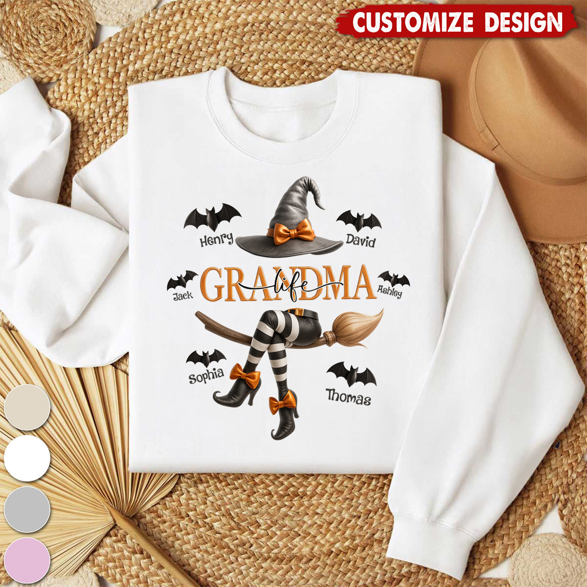 Grandma Life Witch 3D Effect Personalized Halloween Sweatshirt