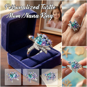 Personalized Grandma-shaped Turtle Ring - Gift For Mom and Grandma