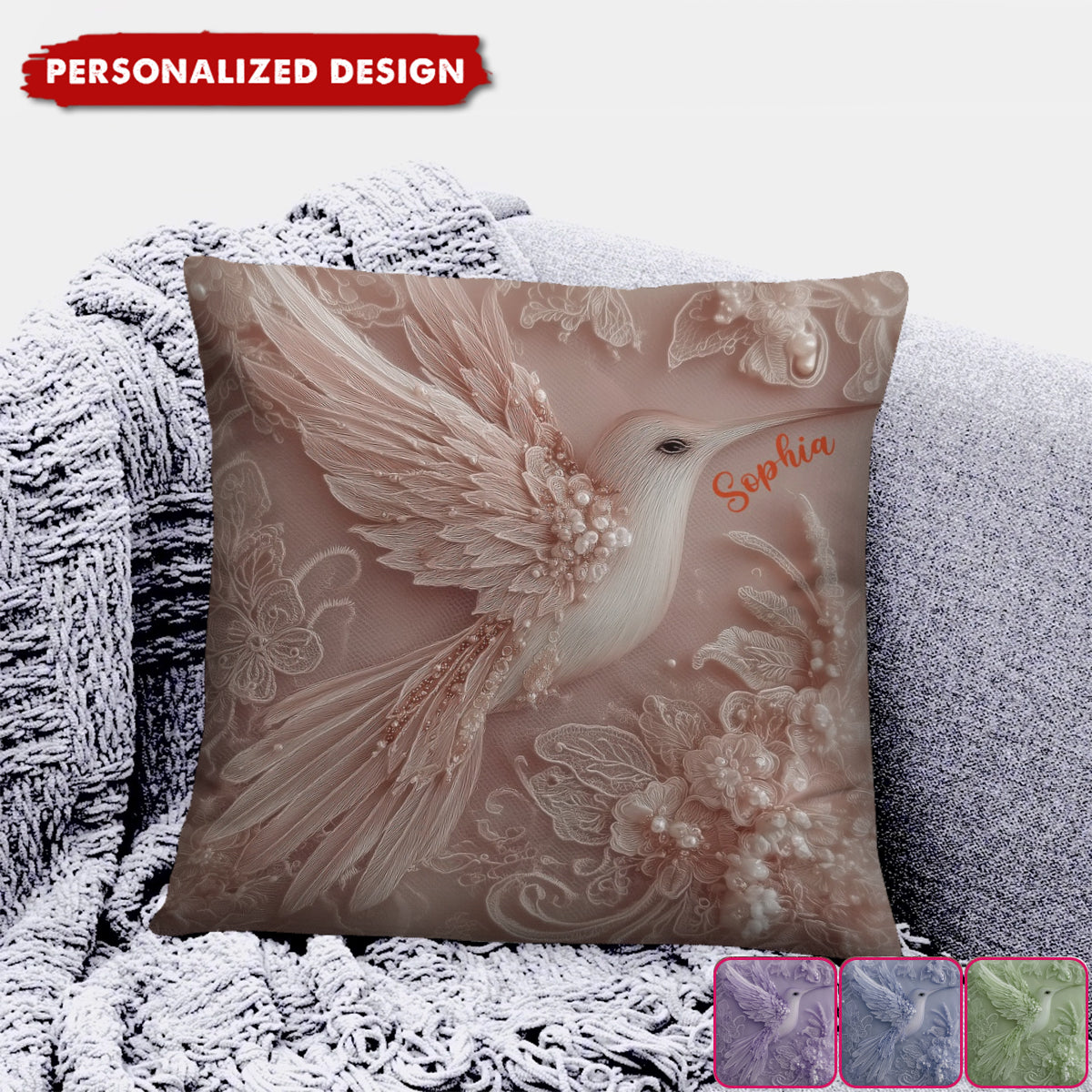 Beautiful Hummingbird - Personalized Hummingbird Throw Pillow