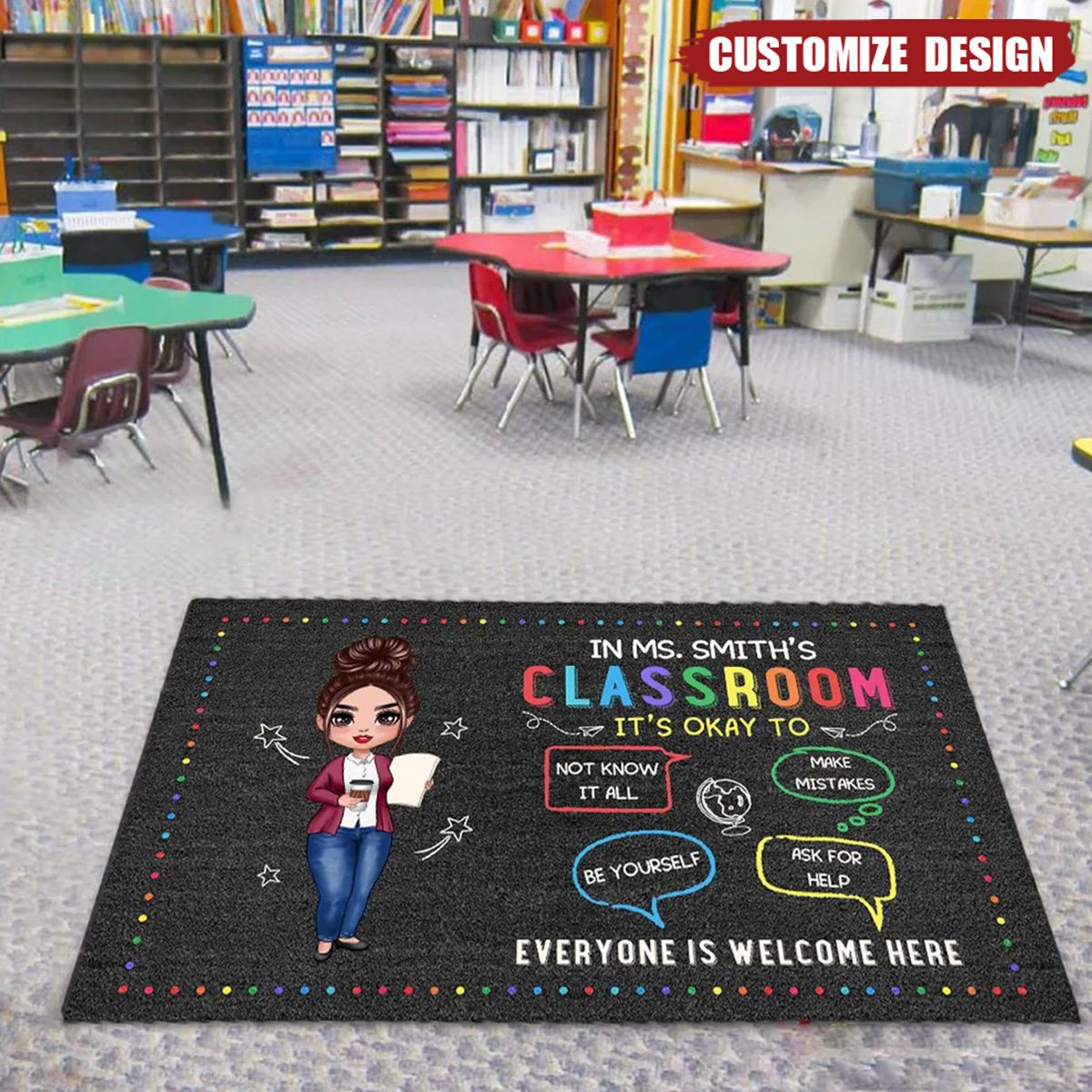 New Release-In Teacher Classroom It‘s Okay Everyone Is Welcome Here Personalized Classroom Doormat