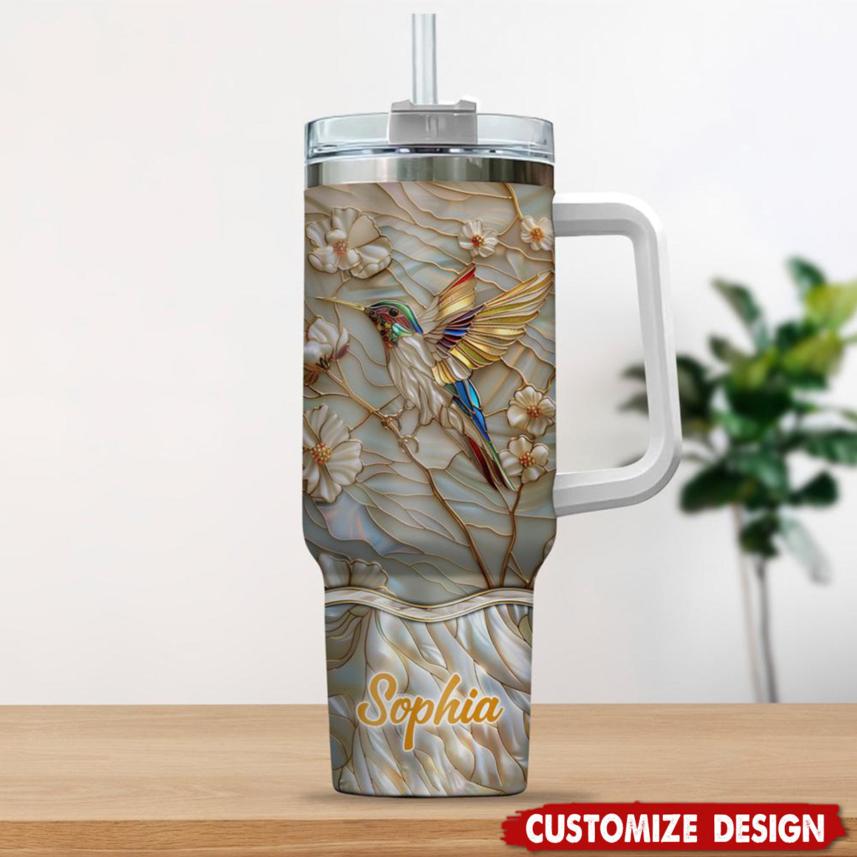 Personalized Hummingbird 40oz Tumbler With Handle - Gift For Bird Lovers