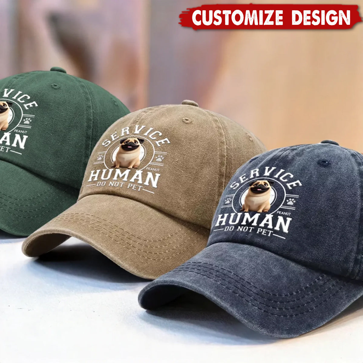 Service Human, Do Not Pet - Dog Personalized Custom Vintage Washed Denim Baseball Cap