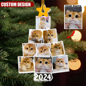 Custom Year & Photo - Photo Family-Couple-Pet Tree Christmas - Personalized Acrylic Photo Ornament