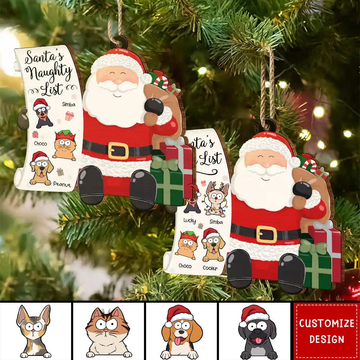 2024 New Release Santa's Naughty List Funny Christmas Cartoon Dogs Cats - Personalized Wooden Ornament