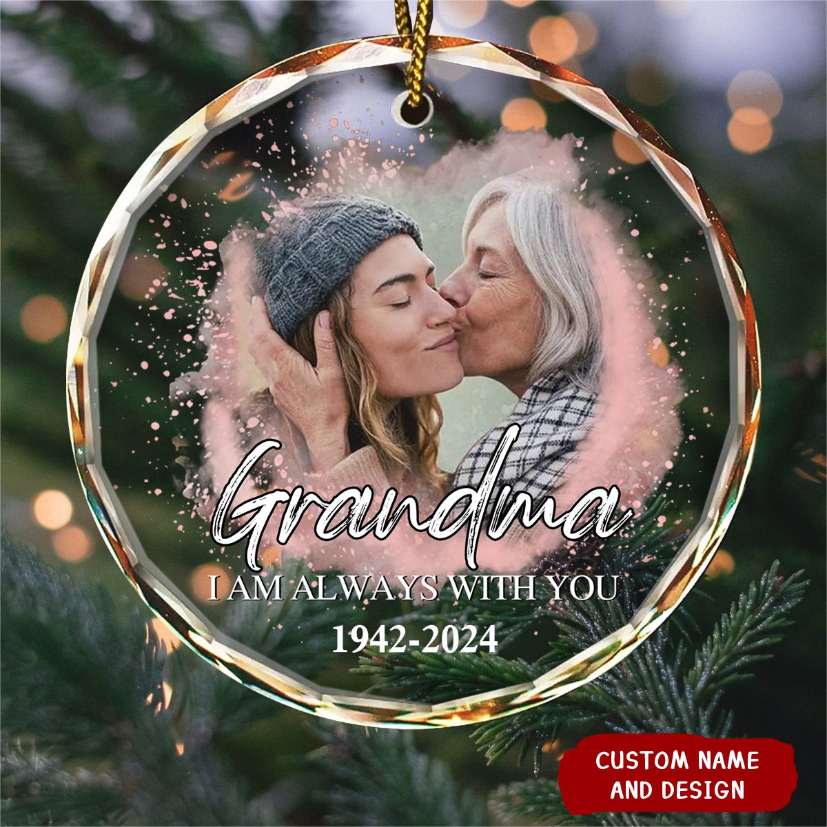 Custom Photo Memorial Forever Our My Hearts - Personalized Circle Glass Ornament