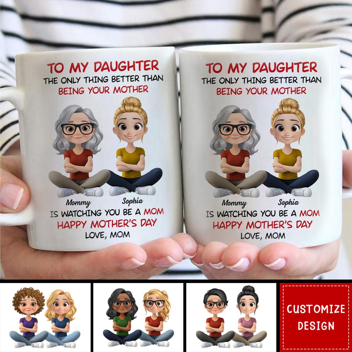 To My Daughter Cartoonize - Personalized Custom Coffee Mug