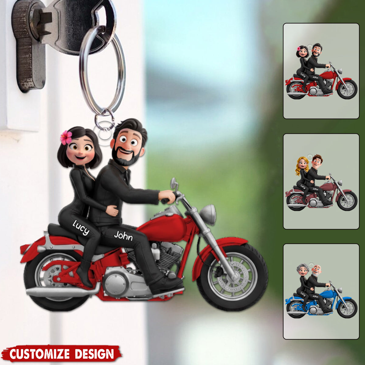 Biker Couple Acrylic Keychain - Personalized Gifts For Couples