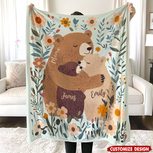 Personalized Mama Bear Flower Blanket - Gift for Mom Grandma