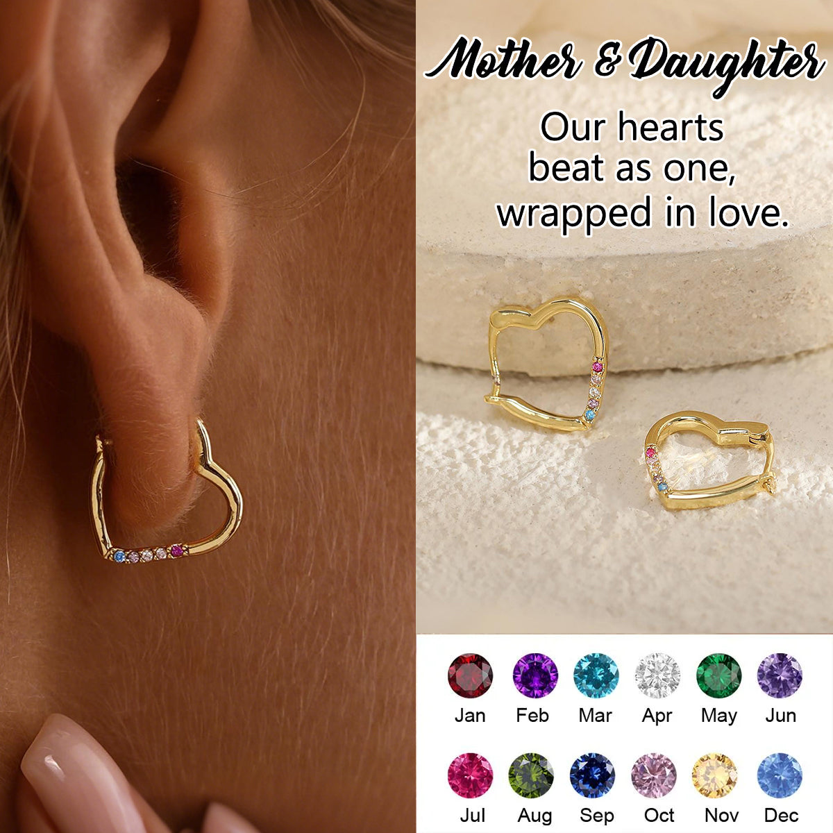 Personalised Birthstone Heart Huggies Earrings, Tiny Birthstone Hoop Earring
