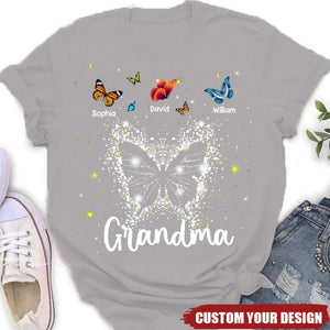 Personalized Grandma Mom Butterfly With Kids Shirt