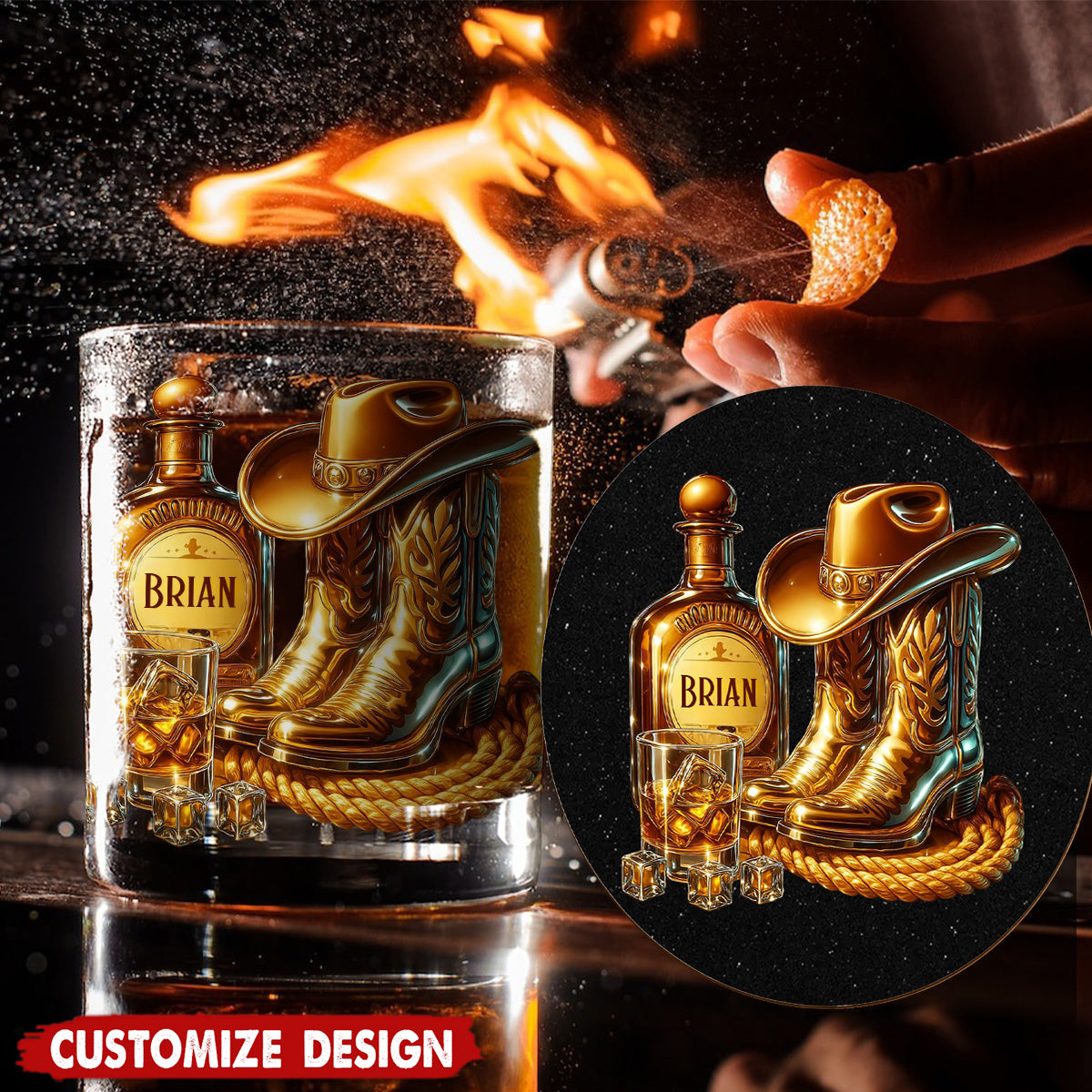 Cowboy Boots Hat - Personalized Whisky Whiskey Glass