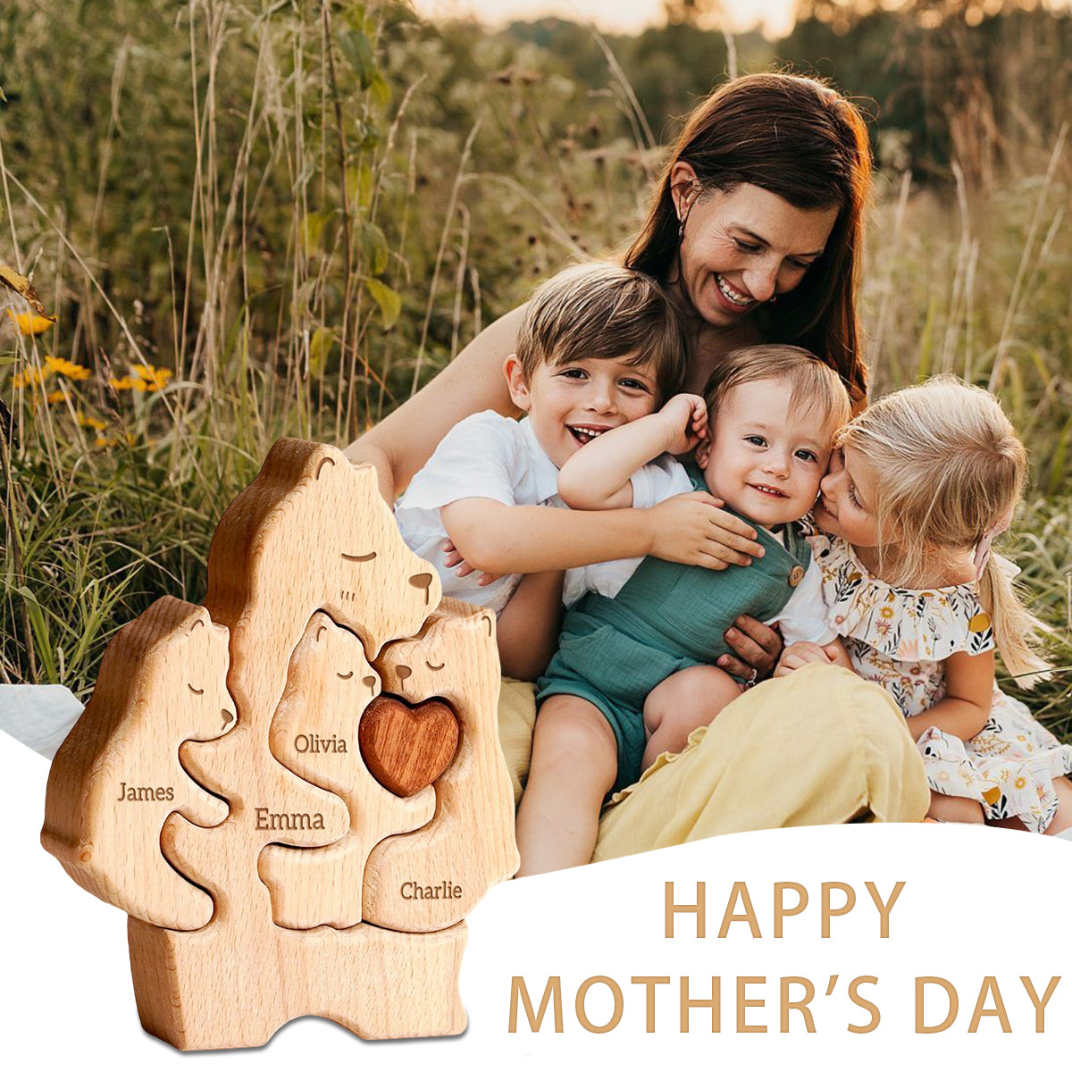 Mommy Bear Family Wooden Puzzle - Mother's Day Gift For Mom,Grandma