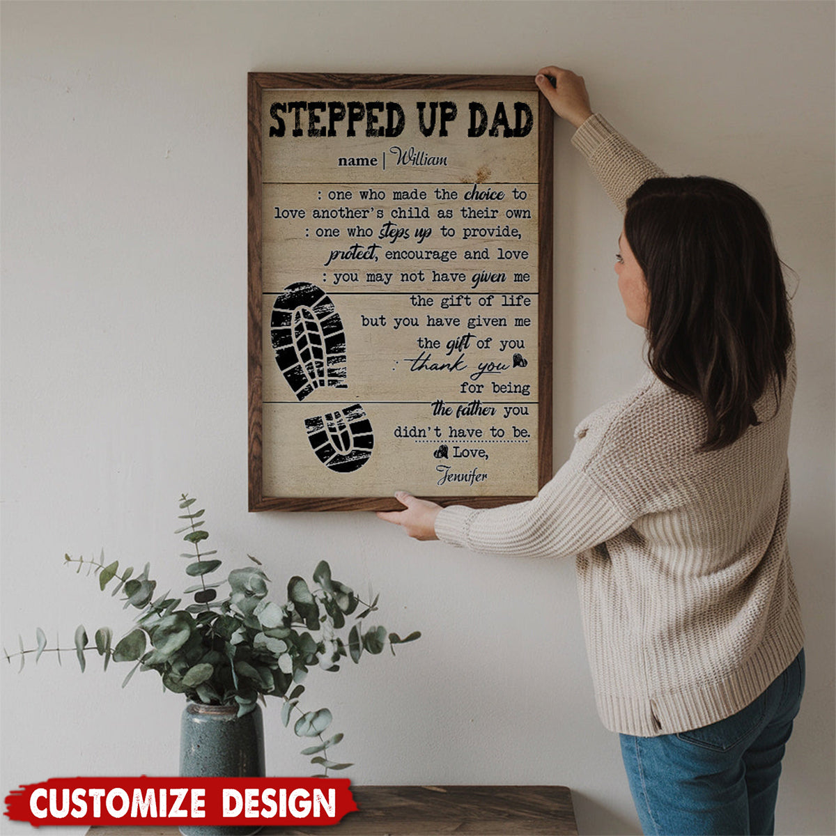Personalized Stepped Up Dad Poster - Gift For Step Dad