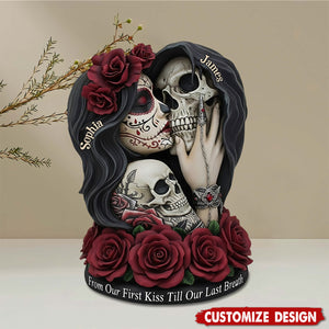From Our First Kiss Till Our Last Breath - Personalized Skull Custom Shaped Acrylic Plaque