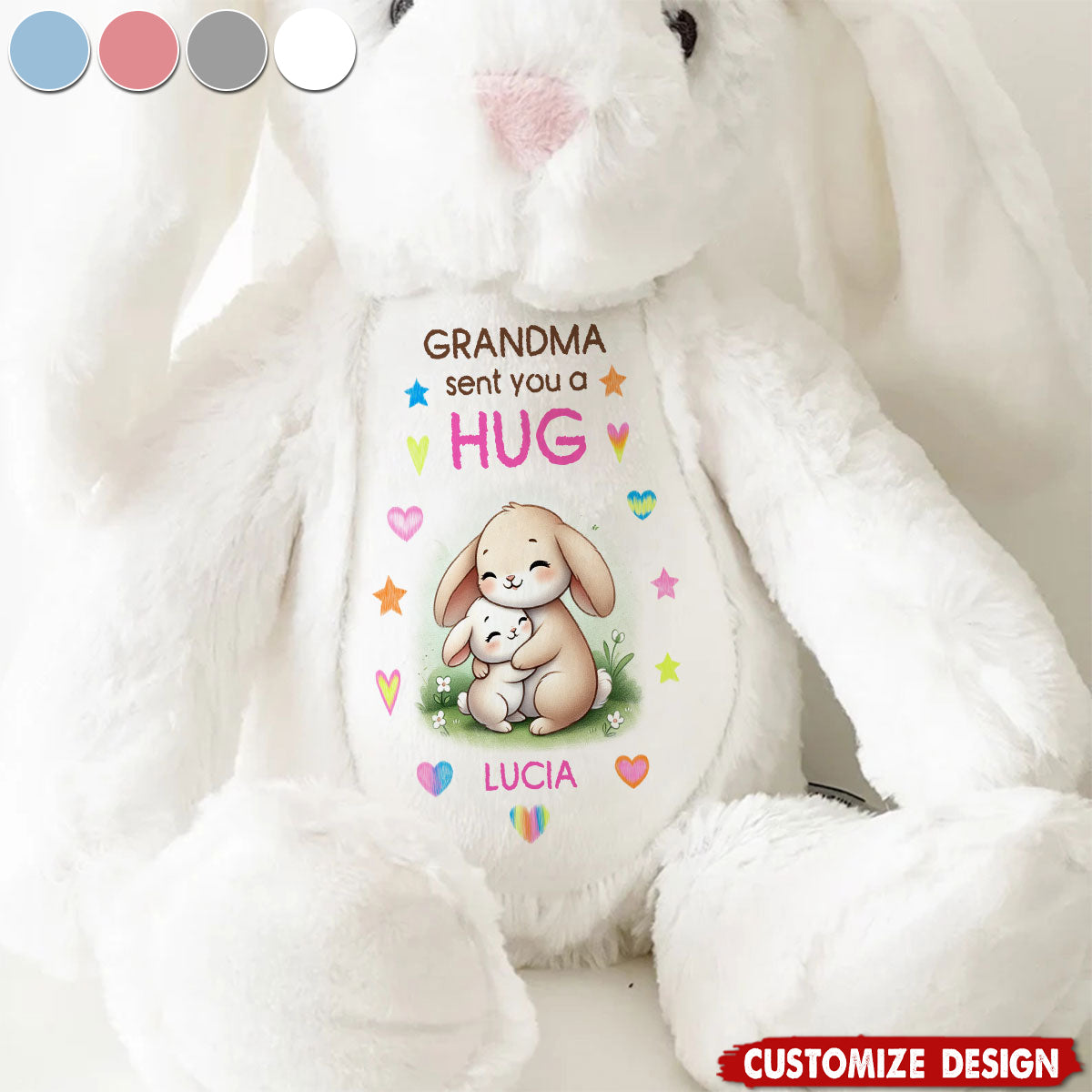 Grandma Sending You A Hug - Personalized Stuffed Bunny
