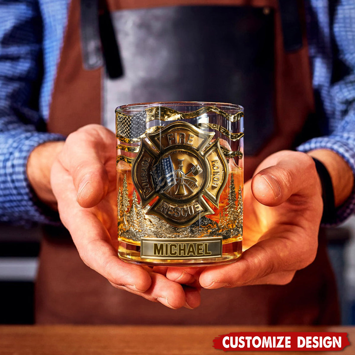 Awsome Fighter - Personalized Firefighter Whiskey Glass