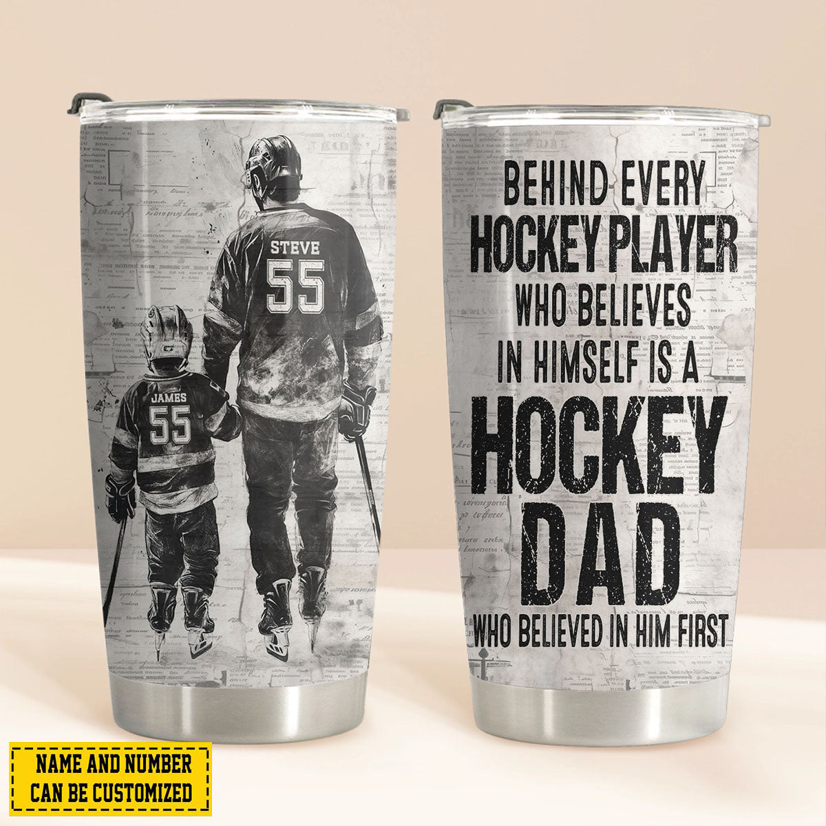 Behind Every Hockey Player-Personalized Hockey Dad Son Stainless Steel Tumbler-Father's Day Gift For Hockey Lovers