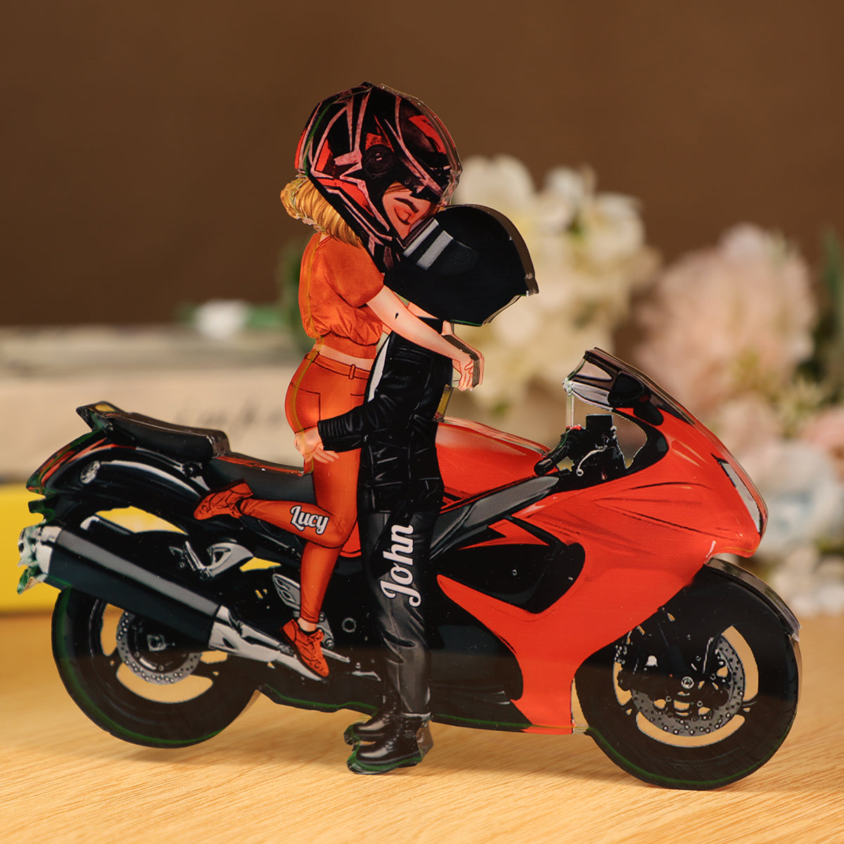 Motorcycle Kissing Doll Couple Personalized Acrylic Plaque