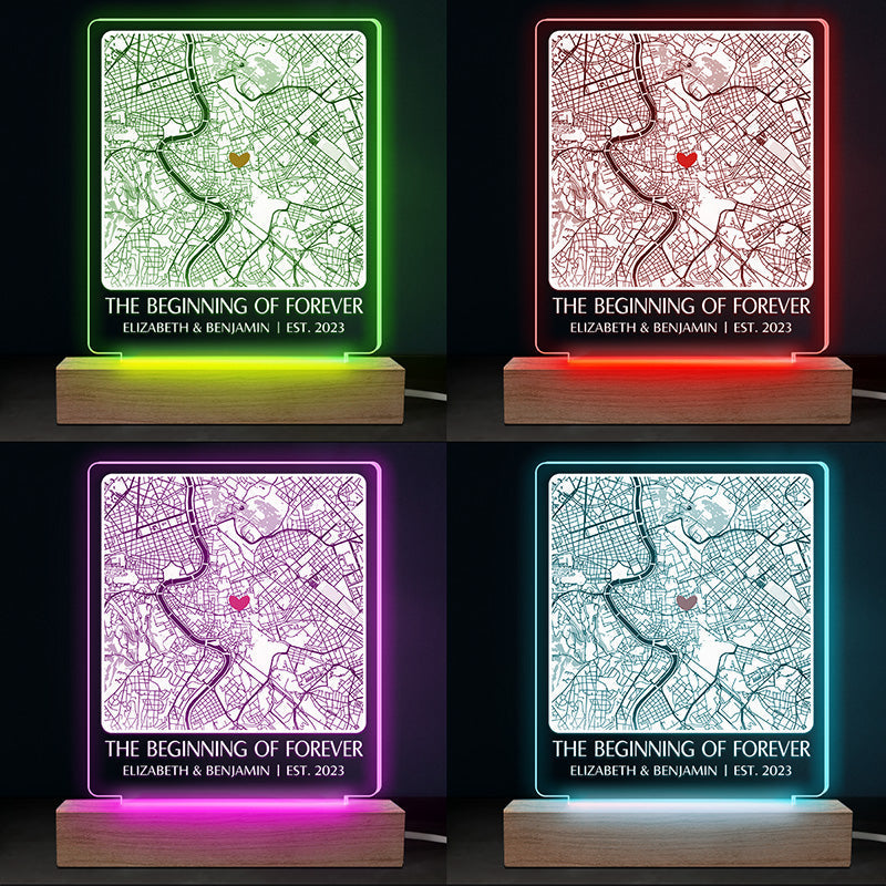 The Beginning Of Forever - Couple Personalized Shaped 3D LED Light - Gift For Couple