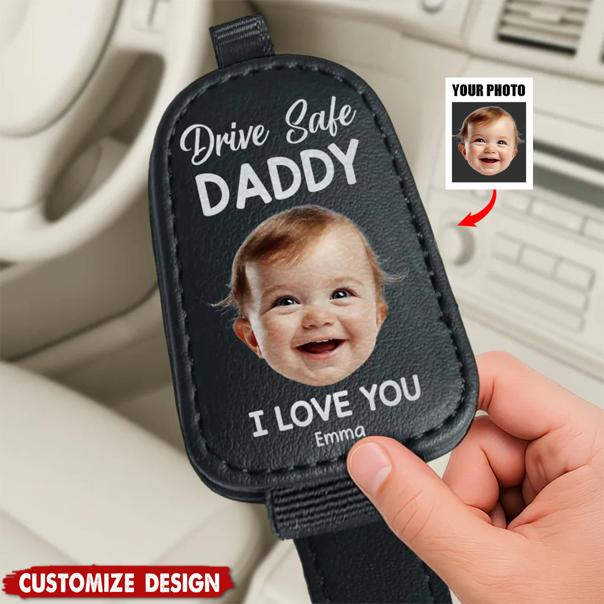 Drive Safe Daddy, Love Always - Family Personalized Photo Sunglasses Holder For Car Visor - Father's Day, Gift For Dad, Grandpa
