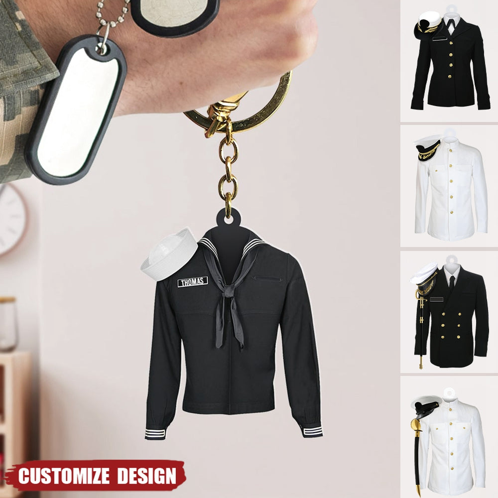 Navy - Air Force - Army - Marine Uniform On A Clothes Hanger- Personalized Keychain