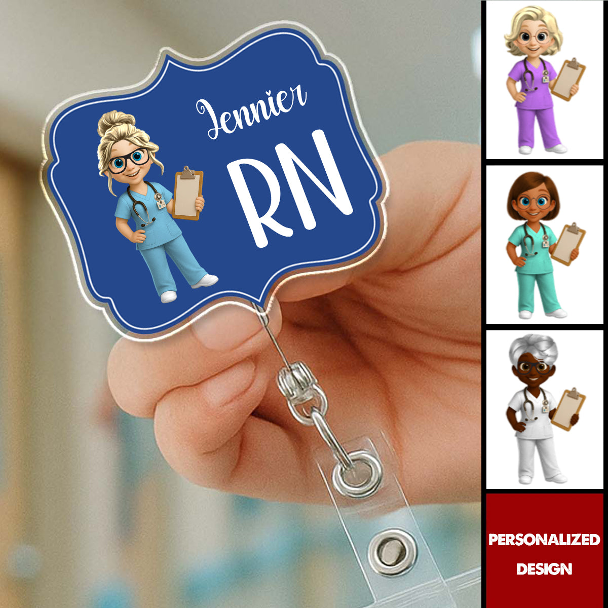 Custom Cheerful Cartoon Nurse Badge Reel-Gift For Nurses and Healthcare Workers