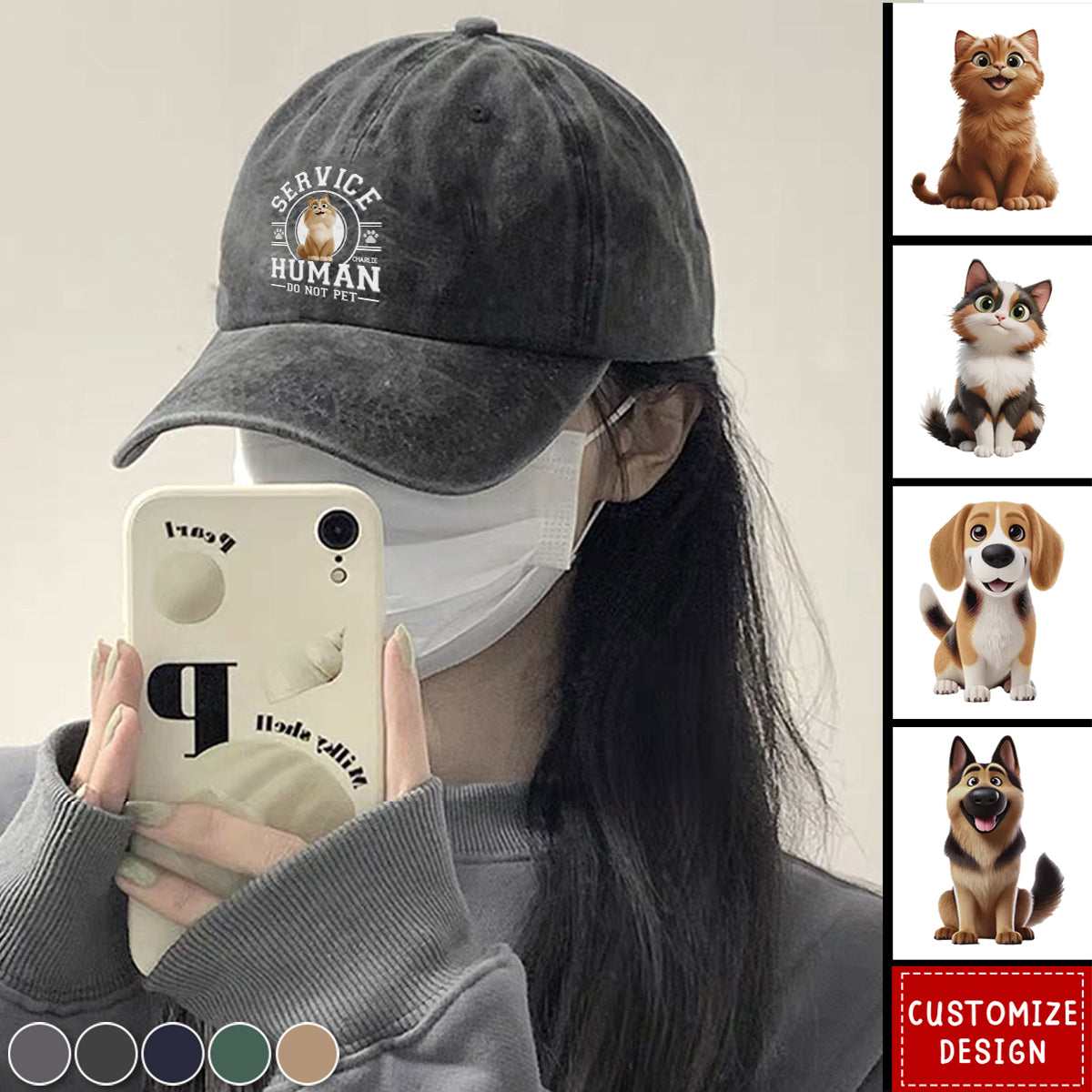 Service Human, Do Not Pet - Dog Personalized Custom Vintage Washed Denim Baseball Cap