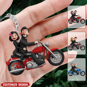 Biker Couple Acrylic Keychain - Personalized Gifts For Couples