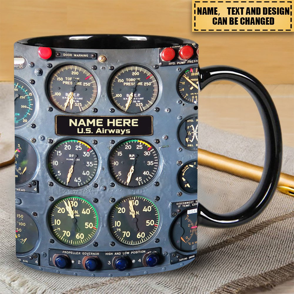 2024 New Release - Flight Instruments Panel Mug, Custom Name Pilot Mug, Personalized Gift For Pilot