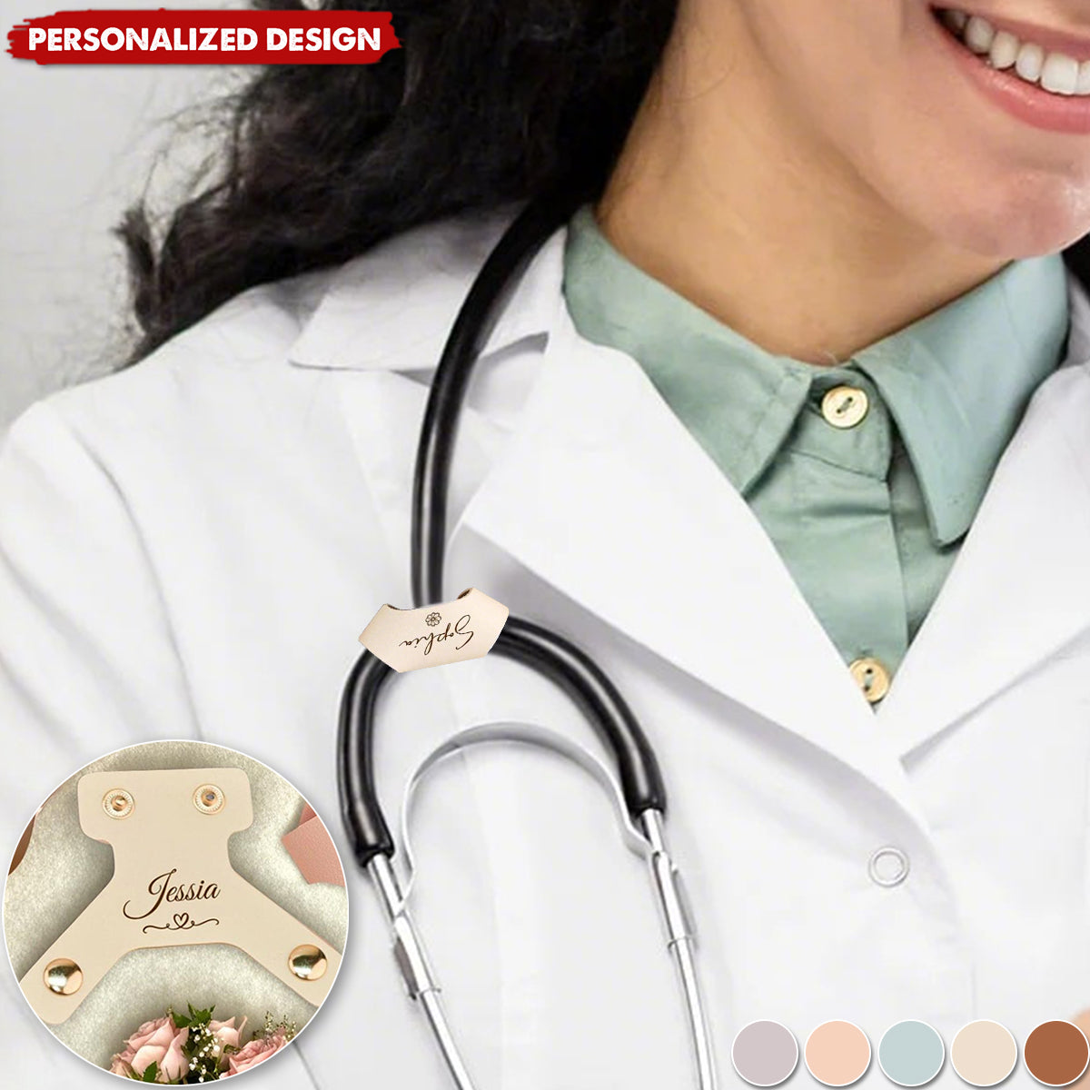 Personalized Leather Stethoscope Name Tag Gift for Doctor
