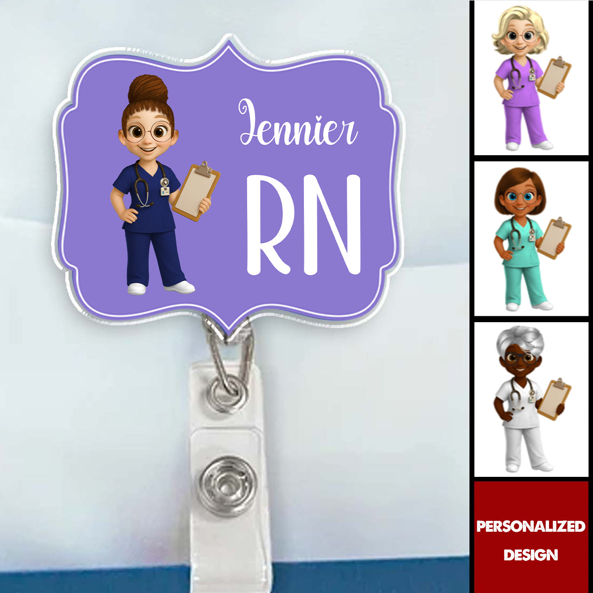 Custom Cheerful Cartoon Nurse Badge Reel-Gift For Nurses and Healthcare Workers