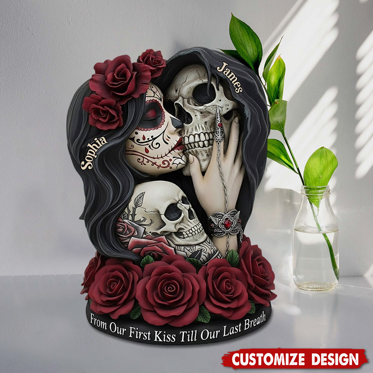 From Our First Kiss Till Our Last Breath - Personalized Skull Custom Shaped Acrylic Plaque