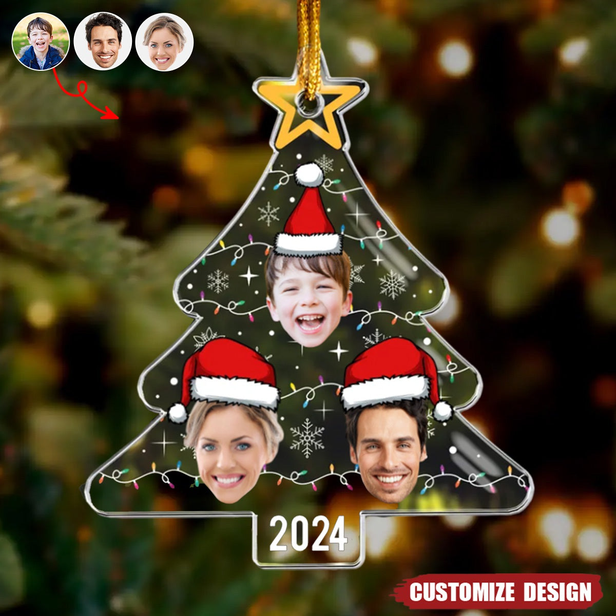 2024 New Release Custom Face Christmas Tree With Led Light Funny Family - Personalized Acrylic Photo Ornament