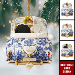 Personalized Newlywed Toile de Jouy Custom Acrylic Ornament, Wedding Gift for Couples