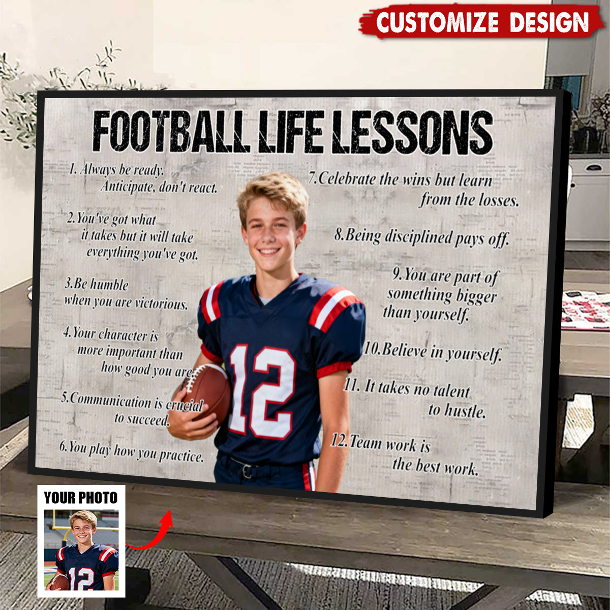 Personalized Upload Photo Football Life Lessons Poster - Gift For Football Lovers