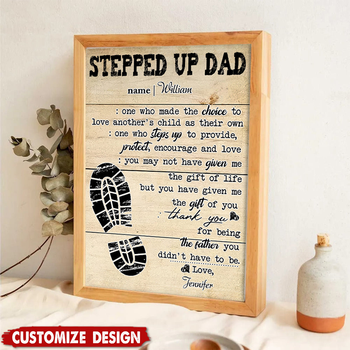 Personalized Stepped Up Dad Poster - Gift For Step Dad