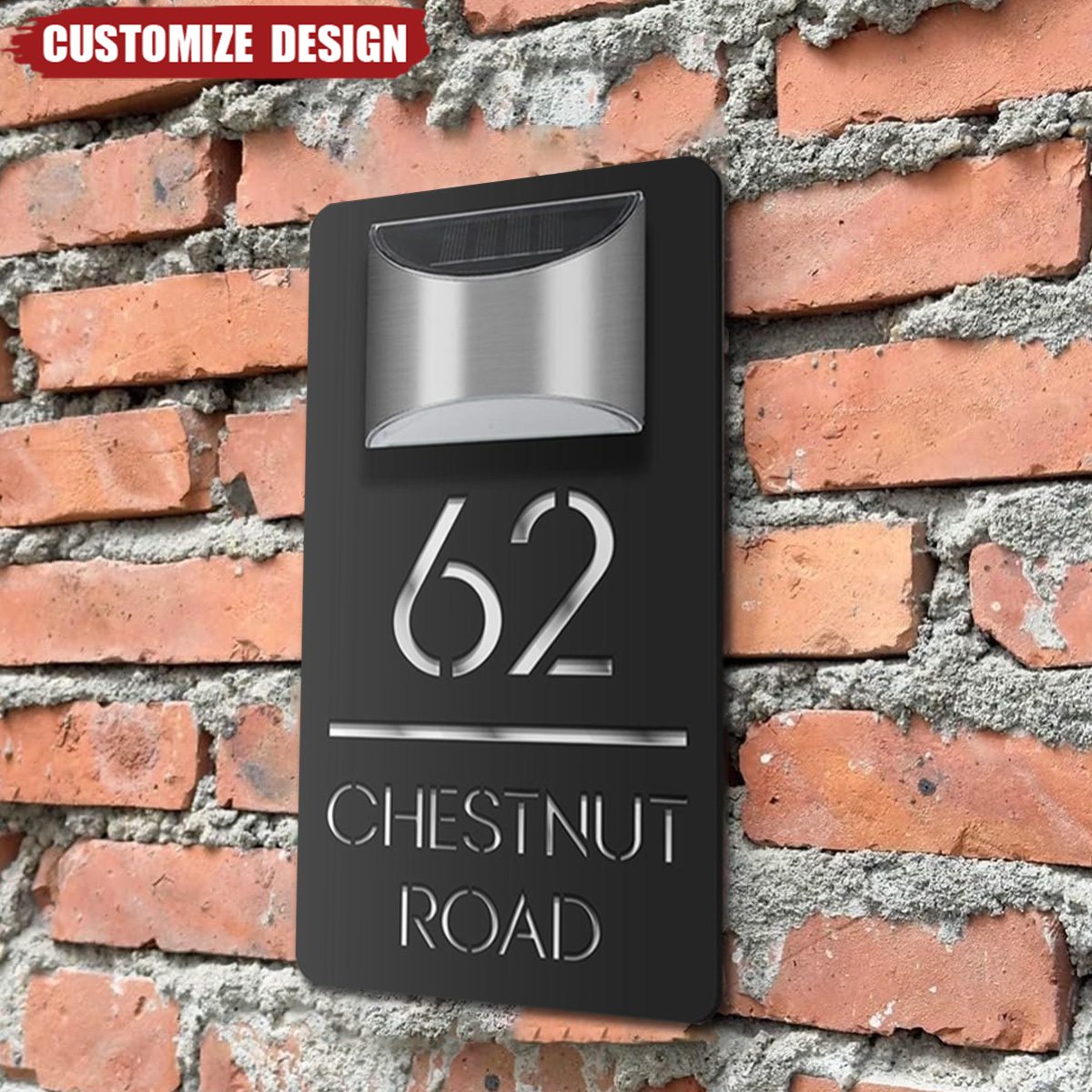 Modern Personalized House Number Address Sign With Waterproof Solar Powered LED Light