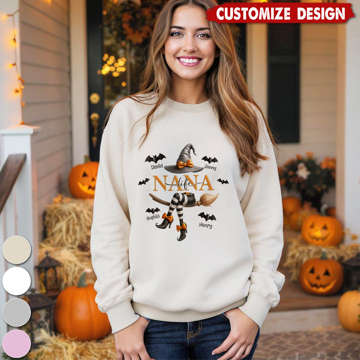 Grandma Life Witch 3D Effect Personalized Halloween Sweatshirt
