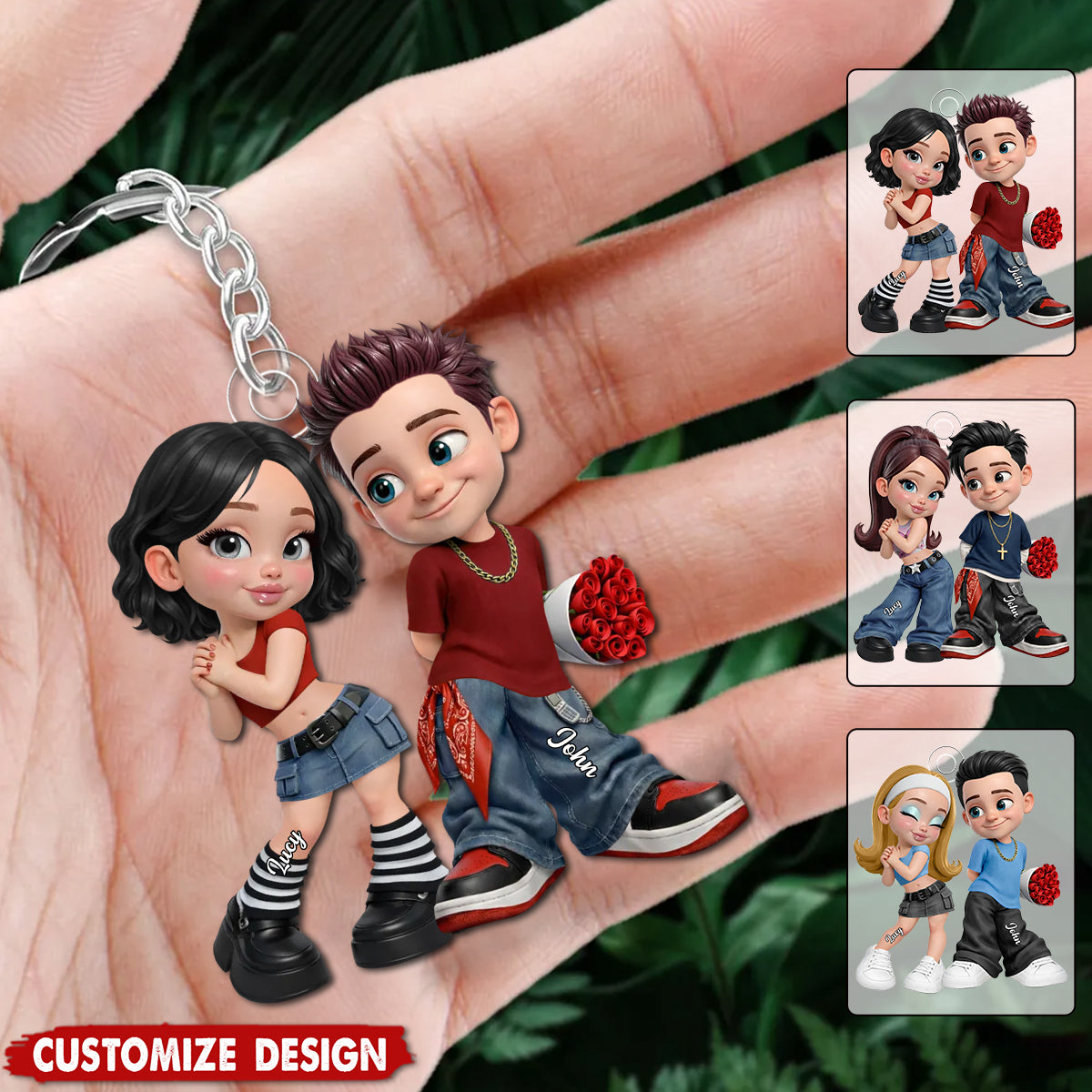 Trendy Y2K Couple Keychain - Personalized Gift For Couples