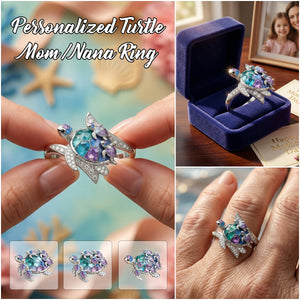 Personalized Grandma-shaped Turtle Ring - Gift For Mom and Grandma