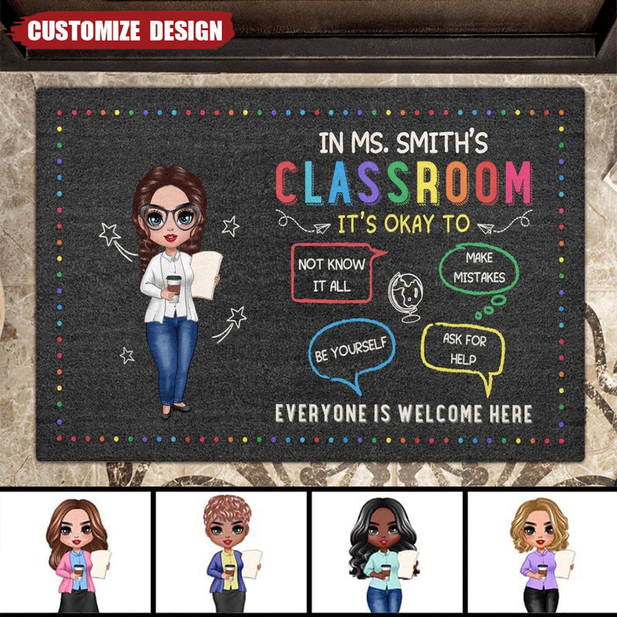 New Release-In Teacher Classroom It‘s Okay Everyone Is Welcome Here Personalized Classroom Doormat