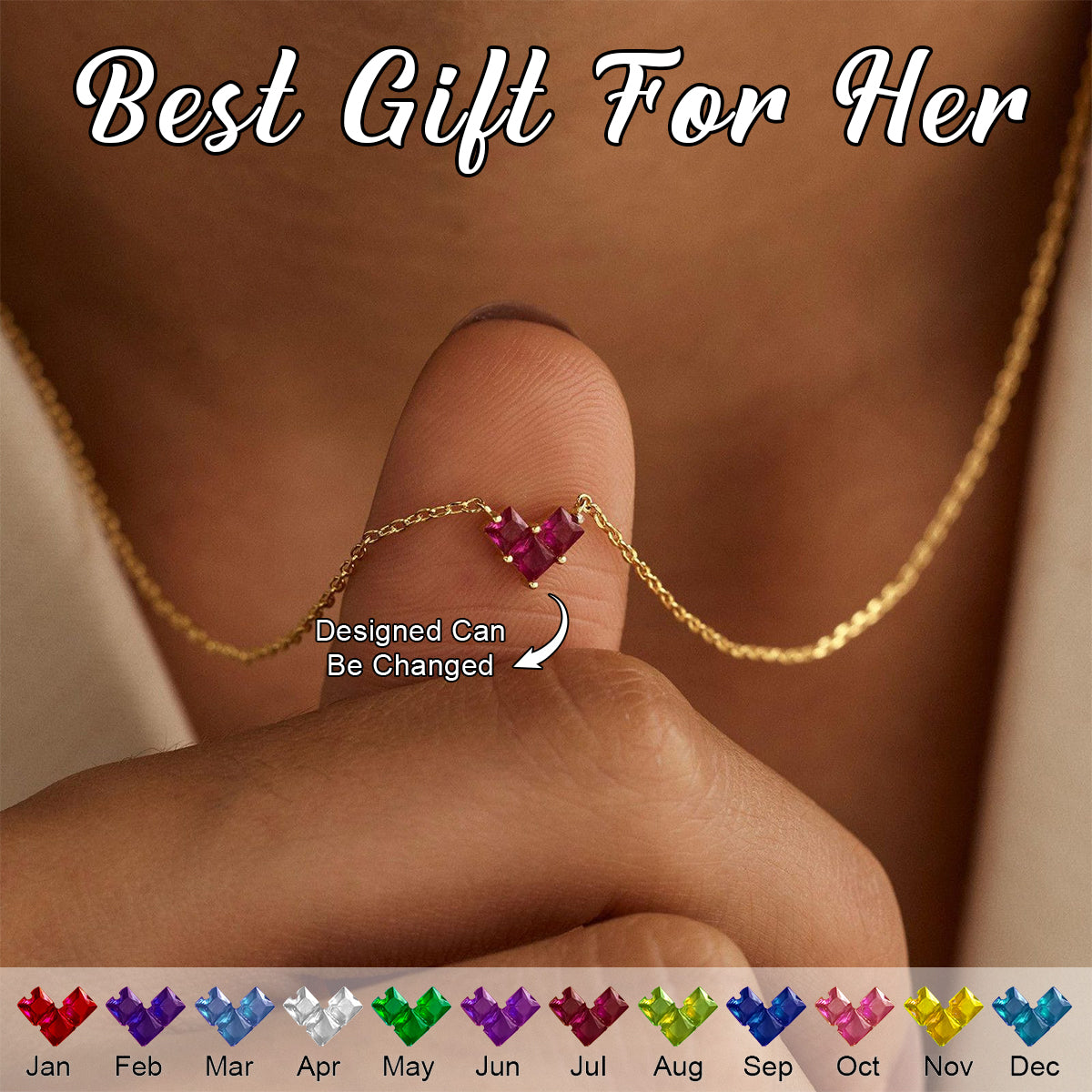 Personalised Dainty Heart Birthstone Necklace-Gift for Her