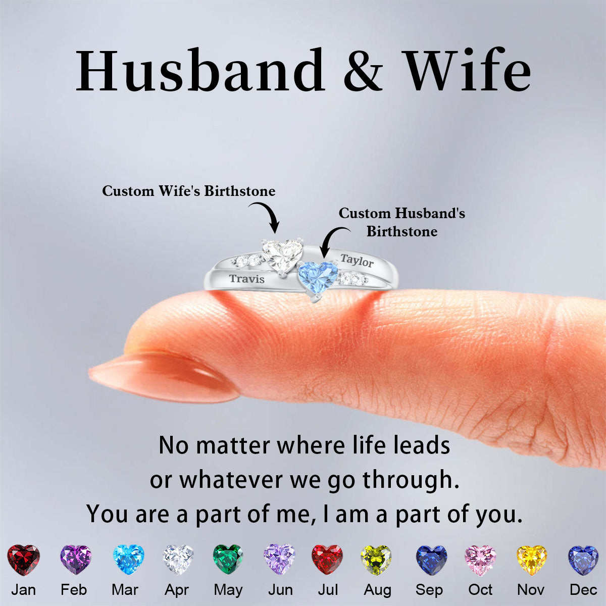 For My Love-Double Heart Gemstone Ring