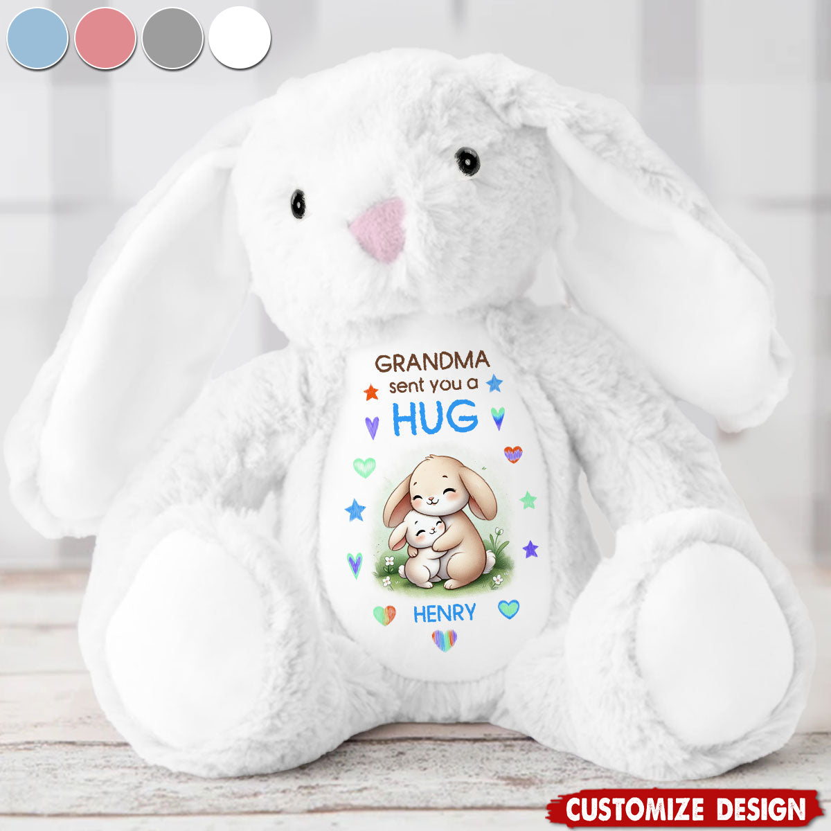 Grandma Sending You A Hug - Personalized Stuffed Bunny