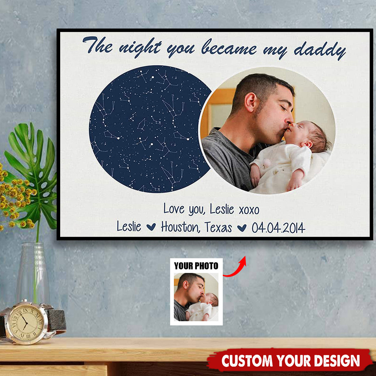 The Night You Became My Daddy Custom Star Map Photo Canvas Poster