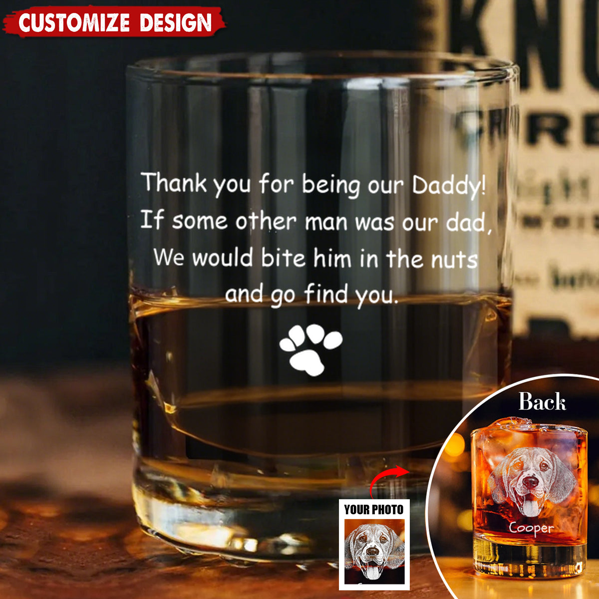 Thank You For Being My Daddy-Personalized Whiskey Glass-Father's Day Gift