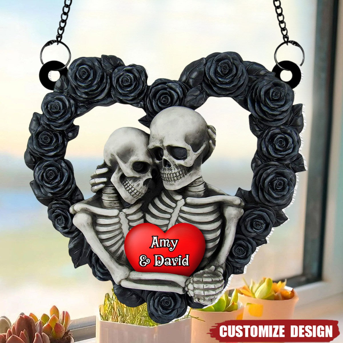 Skeleton Couple Personalized Window Hanging Suncatcher Ornament